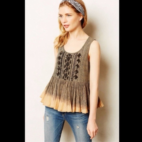 Anthropologie AKEMI + KIM small Sleeveless Patterned Top - Black and Tan - Picture 2 of 9